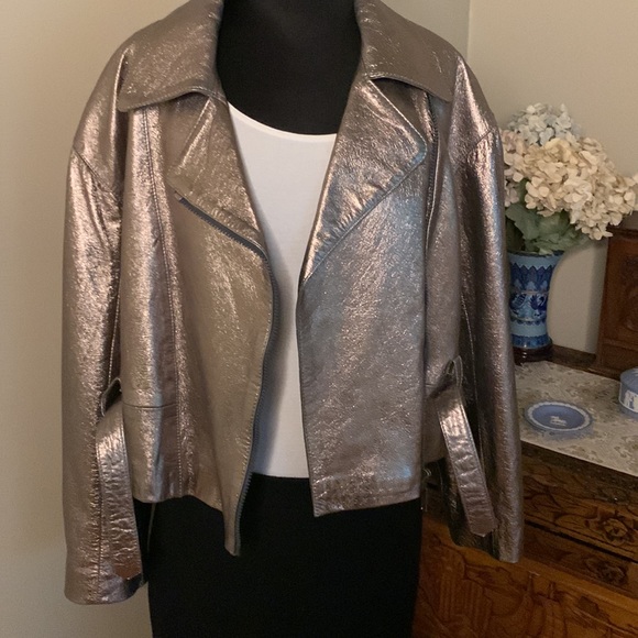 Bronze Gold Leather 1980s Glam Rock Leather Jacket - Picture 14 of 14